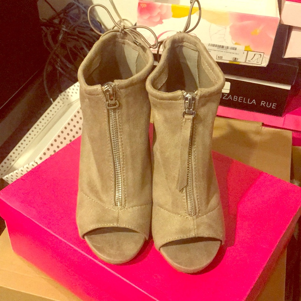 Size 8 tan peep toe booties , never worn